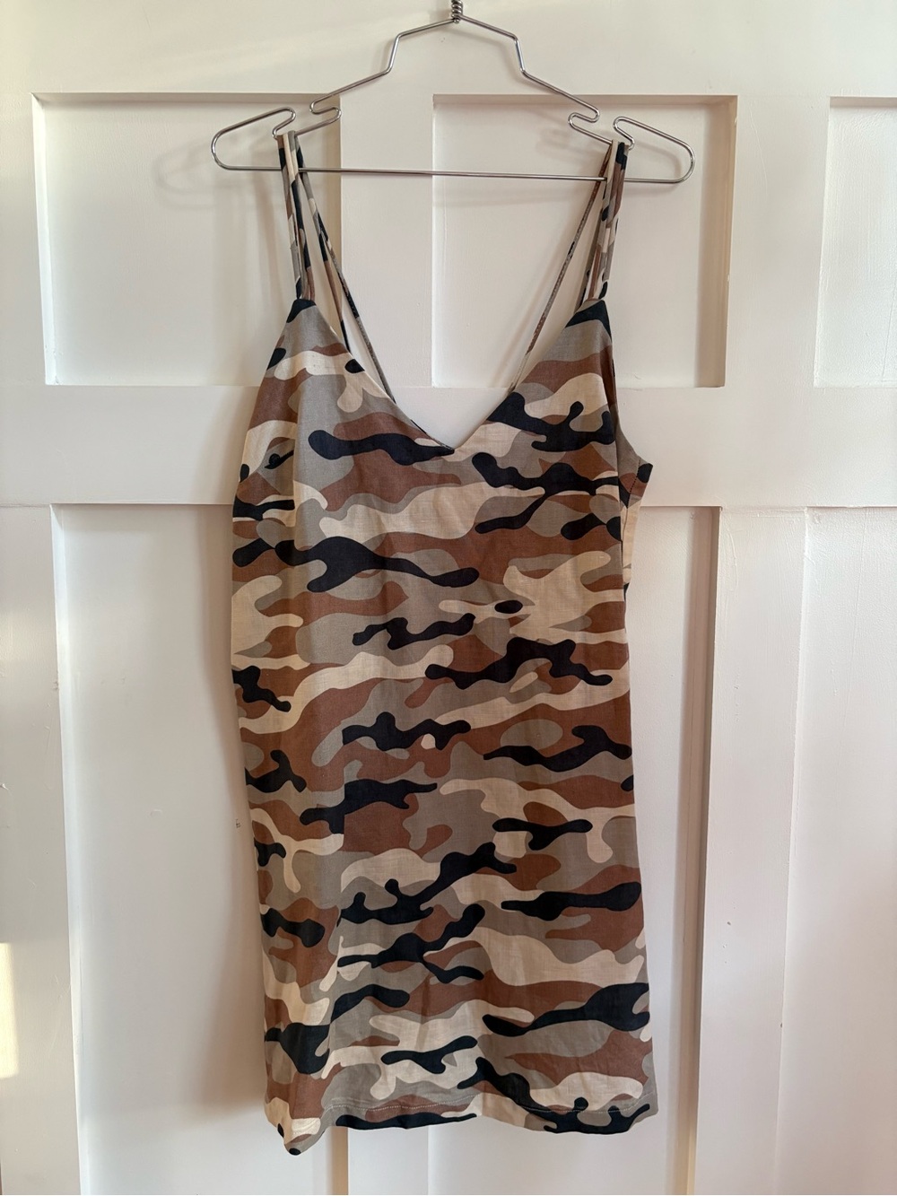 Zara Linen Blend Camo Midi Dress in Beige, Taupe & Navy Small - Picture 4 of 9